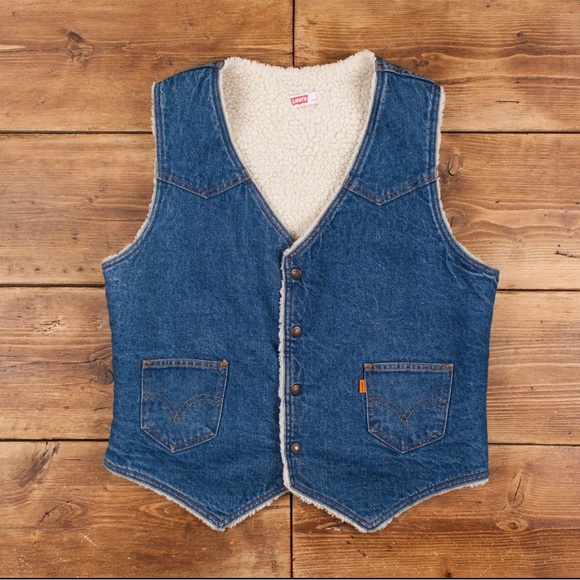 Levi's Other - Levi's Blue Denim Jean Sherpa Vest Size M Vintage Made USA orange label
